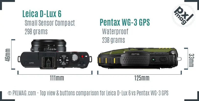 Leica D-Lux 6 vs Pentax WG-3 GPS top view buttons comparison