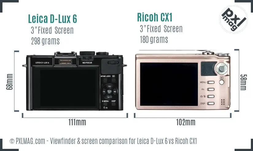 Leica D-Lux 6 vs Ricoh CX1 Screen and Viewfinder comparison