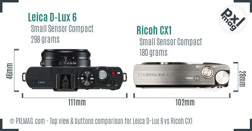 Leica D-Lux 6 vs Ricoh CX1 top view buttons comparison