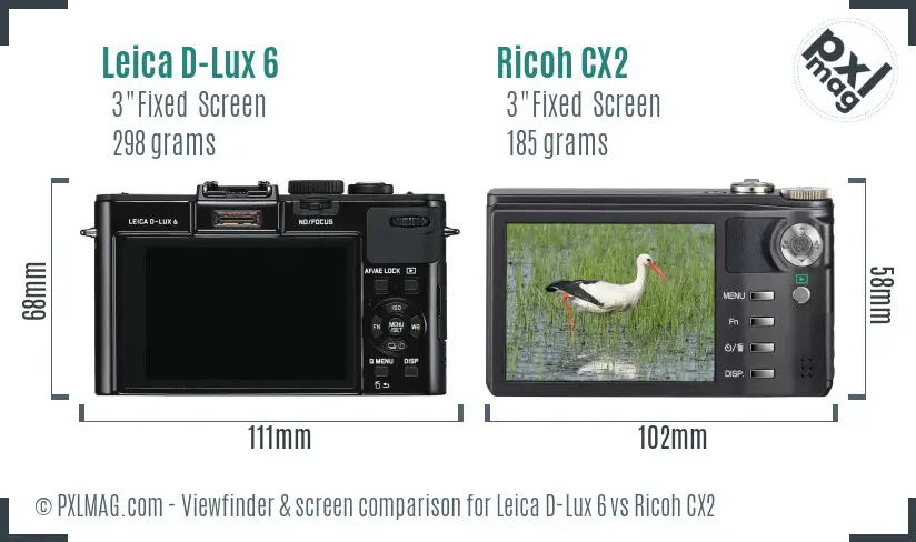 Leica D-Lux 6 vs Ricoh CX2 Screen and Viewfinder comparison