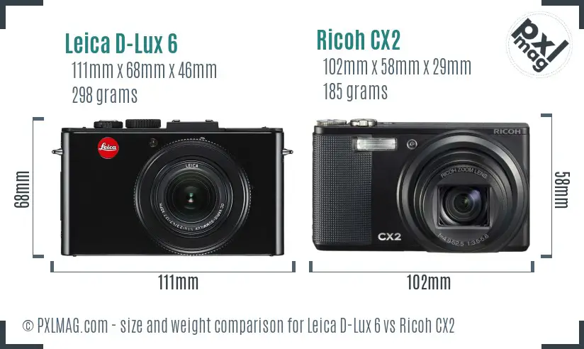 Leica D-Lux 6 vs Ricoh CX2 size comparison