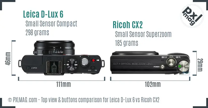 Leica D-Lux 6 vs Ricoh CX2 top view buttons comparison
