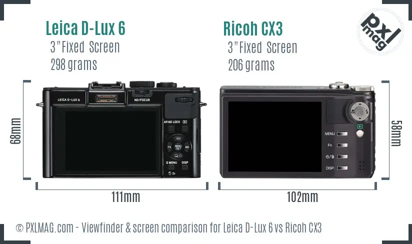 Leica D-Lux 6 vs Ricoh CX3 Screen and Viewfinder comparison