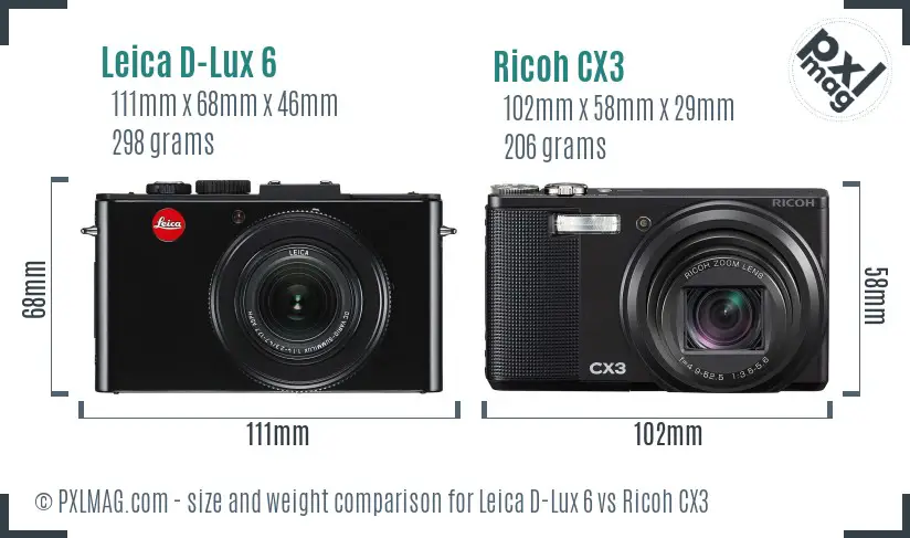 Leica D-Lux 6 vs Ricoh CX3 size comparison