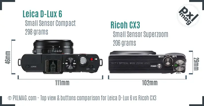 Leica D-Lux 6 vs Ricoh CX3 top view buttons comparison