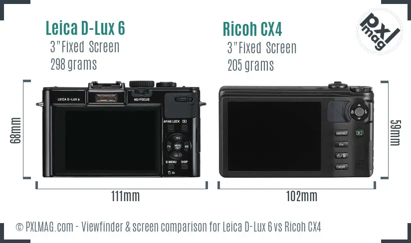 Leica D-Lux 6 vs Ricoh CX4 Screen and Viewfinder comparison