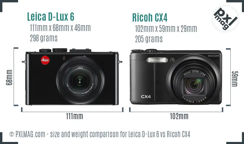 Leica D-Lux 6 vs Ricoh CX4 size comparison
