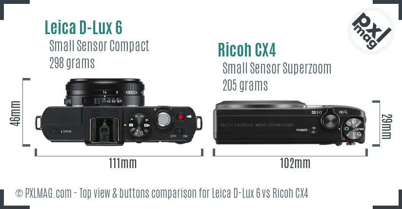 Leica D-Lux 6 vs Ricoh CX4 top view buttons comparison