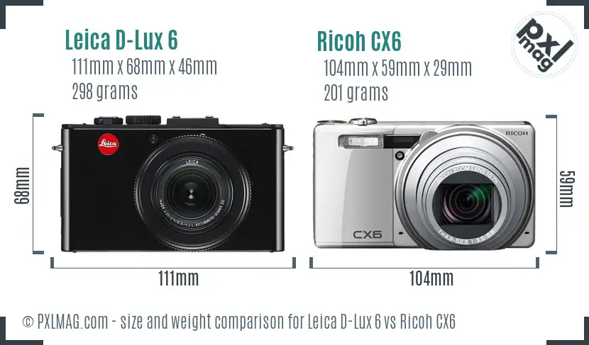 Leica D-Lux 6 vs Ricoh CX6 size comparison