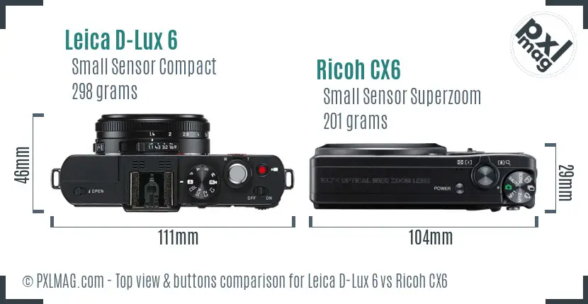 Leica D-Lux 6 vs Ricoh CX6 top view buttons comparison