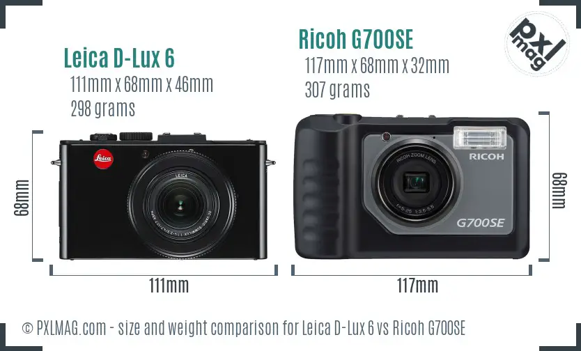 Leica D-Lux 6 vs Ricoh G700SE size comparison