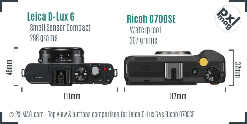 Leica D-Lux 6 vs Ricoh G700SE top view buttons comparison