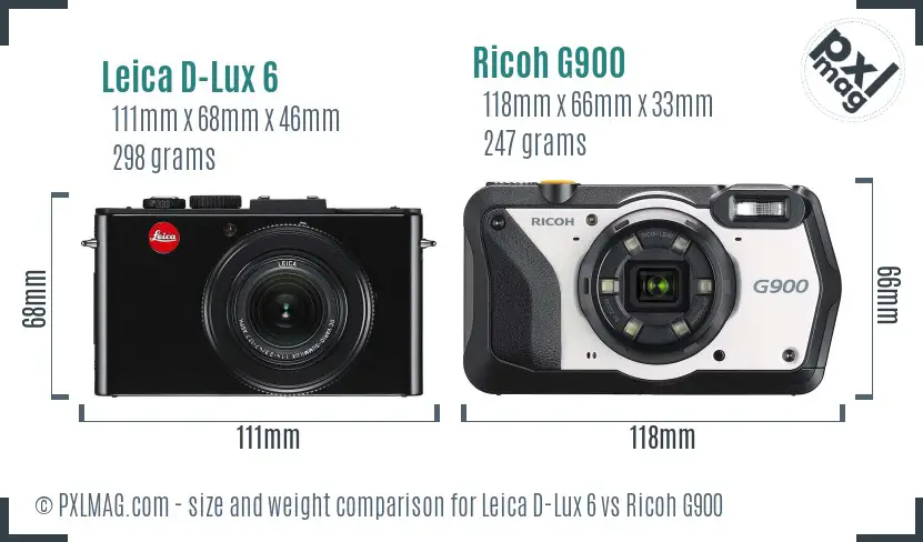 Leica D-Lux 6 vs Ricoh G900 size comparison