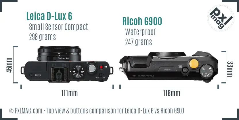 Leica D-Lux 6 vs Ricoh G900 top view buttons comparison