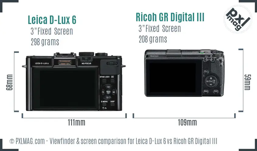 Leica D-Lux 6 vs Ricoh GR Digital III Screen and Viewfinder comparison