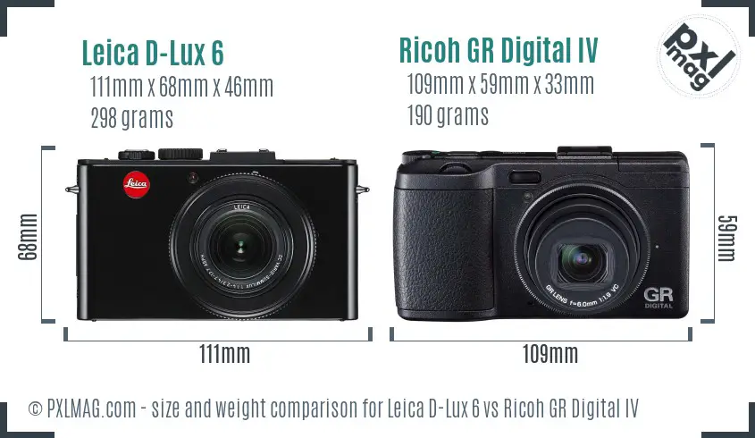 Leica D-Lux 6 vs Ricoh GR Digital IV size comparison