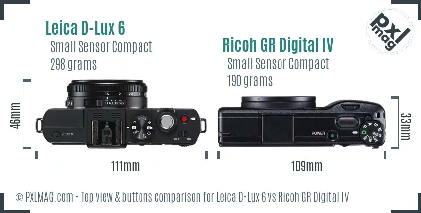 Leica D-Lux 6 vs Ricoh GR Digital IV top view buttons comparison