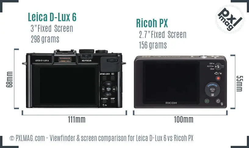 Leica D-Lux 6 vs Ricoh PX Screen and Viewfinder comparison
