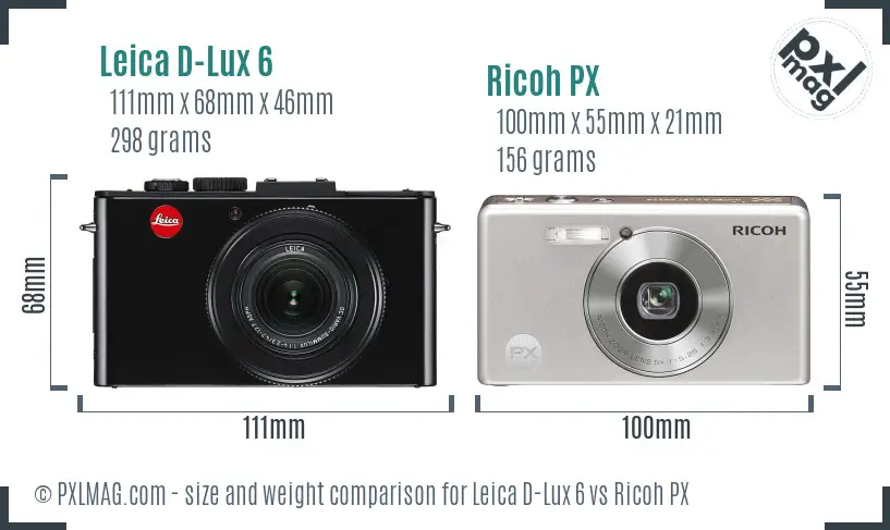 Leica D-Lux 6 vs Ricoh PX size comparison