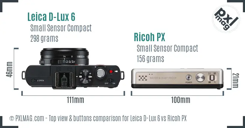 Leica D-Lux 6 vs Ricoh PX top view buttons comparison