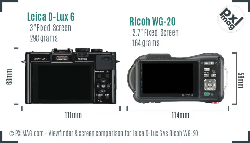 Leica D-Lux 6 vs Ricoh WG-20 Screen and Viewfinder comparison