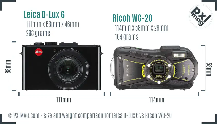 Leica D-Lux 6 vs Ricoh WG-20 size comparison