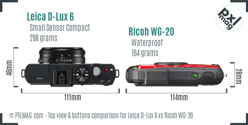 Leica D-Lux 6 vs Ricoh WG-20 top view buttons comparison