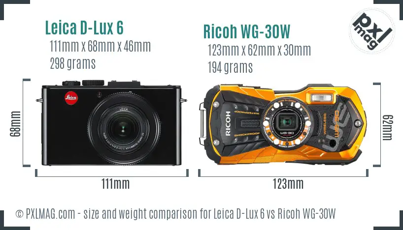Leica D-Lux 6 vs Ricoh WG-30W size comparison Leica D-Lux 6 vs Ricoh WG-30W size comparison