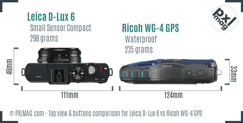 Leica D-Lux 6 vs Ricoh WG-4 GPS top view buttons comparison