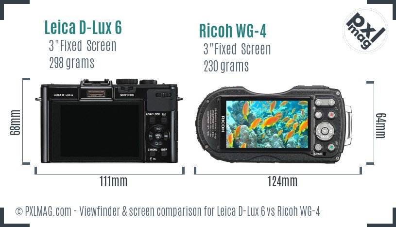 Leica D-Lux 6 vs Ricoh WG-4 Screen and Viewfinder comparison