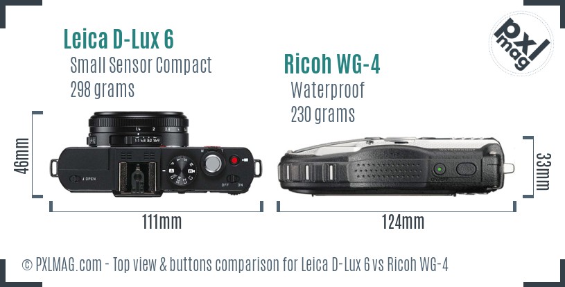 Leica D-Lux 6 vs Ricoh WG-4 top view buttons comparison