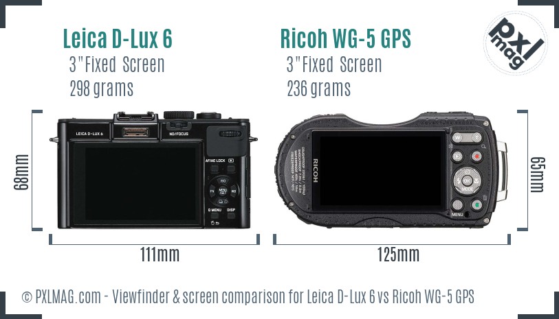 Leica D-Lux 6 vs Ricoh WG-5 GPS Screen and Viewfinder comparison