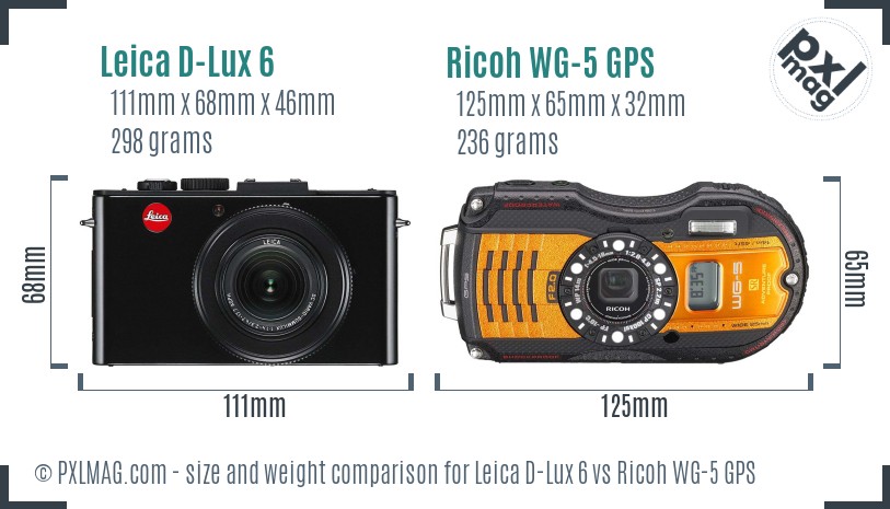 Leica D-Lux 6 vs Ricoh WG-5 GPS size comparison