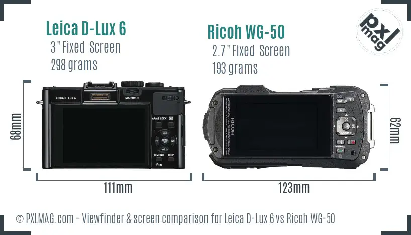 Leica D-Lux 6 vs Ricoh WG-50 Screen and Viewfinder comparison