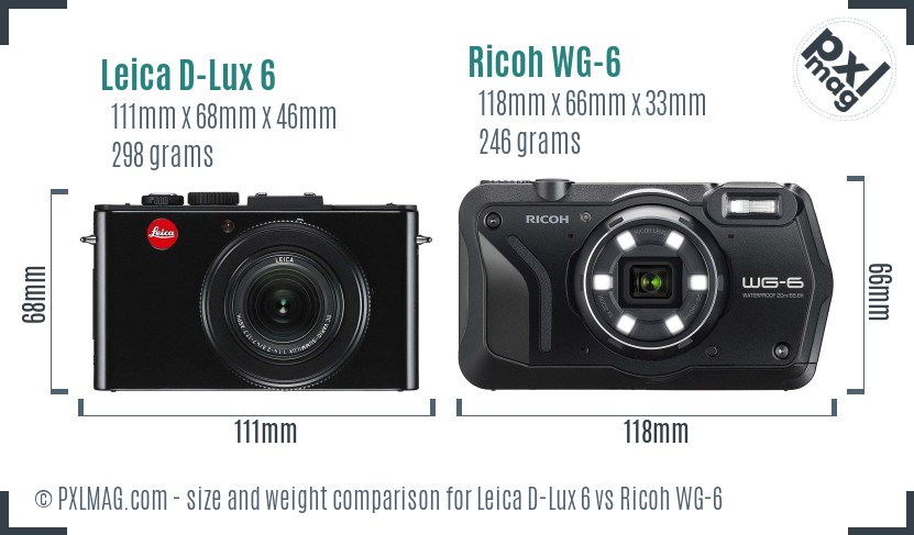 Leica D-Lux 6 vs Ricoh WG-6 size comparison
