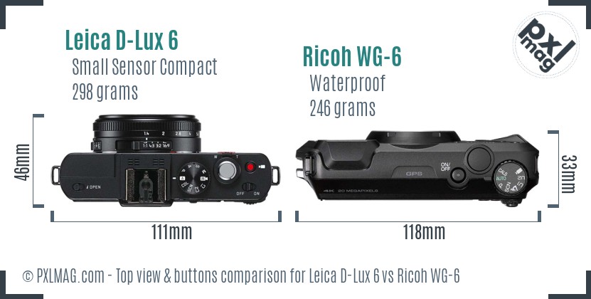 Leica D-Lux 6 vs Ricoh WG-6 top view buttons comparison