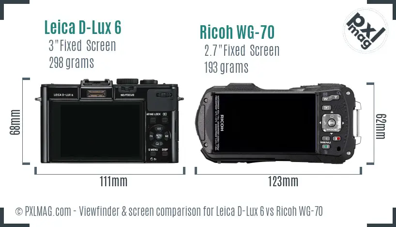 Leica D-Lux 6 vs Ricoh WG-70 Screen and Viewfinder comparison