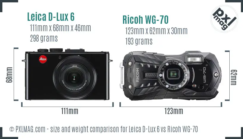 Leica D-Lux 6 vs Ricoh WG-70 size comparison