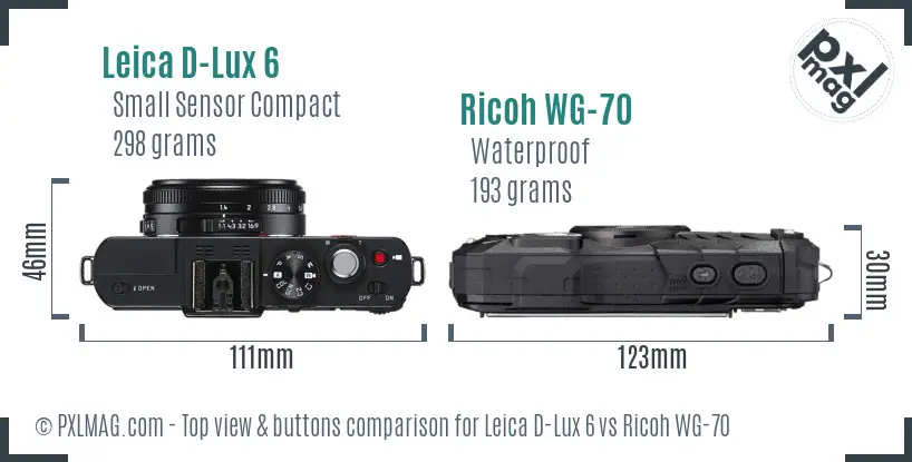 Leica D-Lux 6 vs Ricoh WG-70 top view buttons comparison