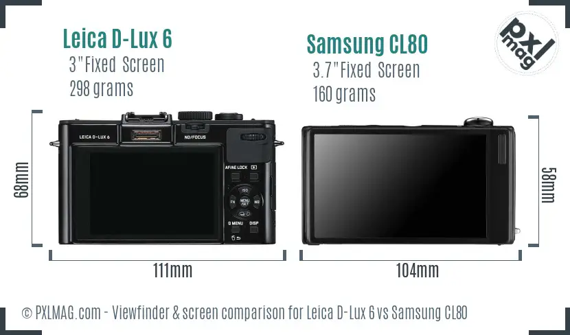 Leica D-Lux 6 vs Samsung CL80 Screen and Viewfinder comparison
