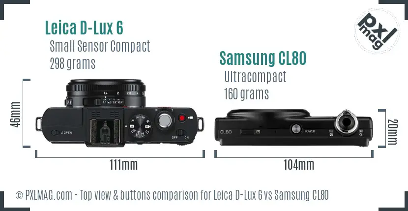 Leica D-Lux 6 vs Samsung CL80 top view buttons comparison