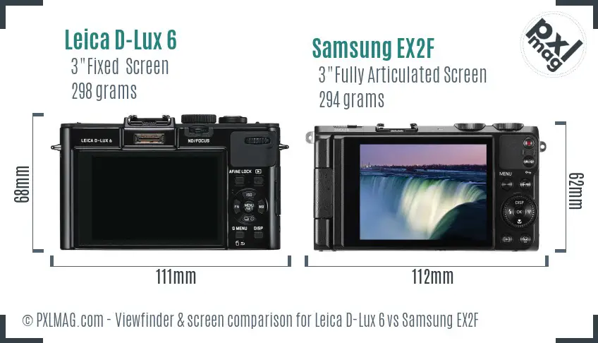 Leica D-Lux 6 vs Samsung EX2F Screen and Viewfinder comparison