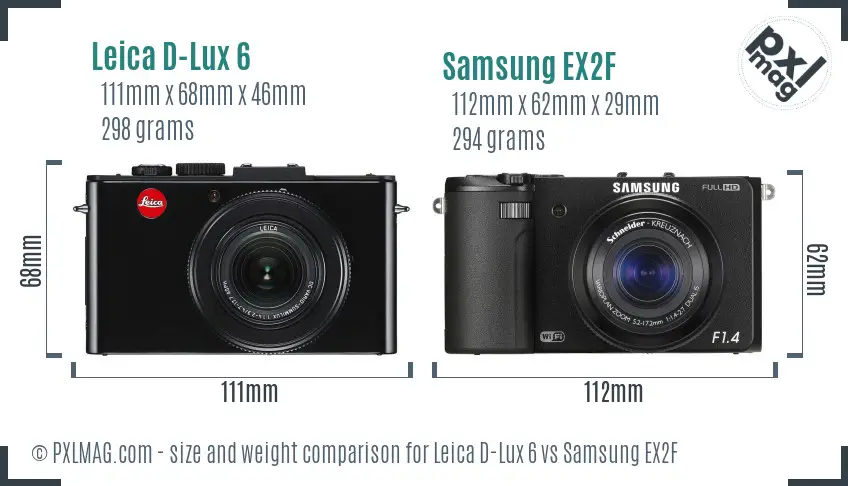 Leica D-Lux 6 vs Samsung EX2F size comparison