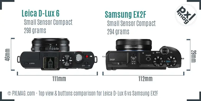 Leica D-Lux 6 vs Samsung EX2F top view buttons comparison