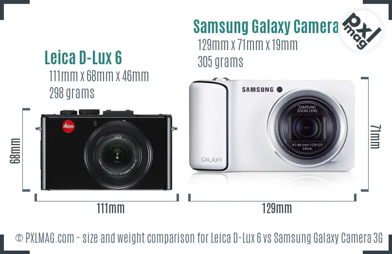 Leica D-Lux 6 vs Samsung Galaxy Camera 3G size comparison
