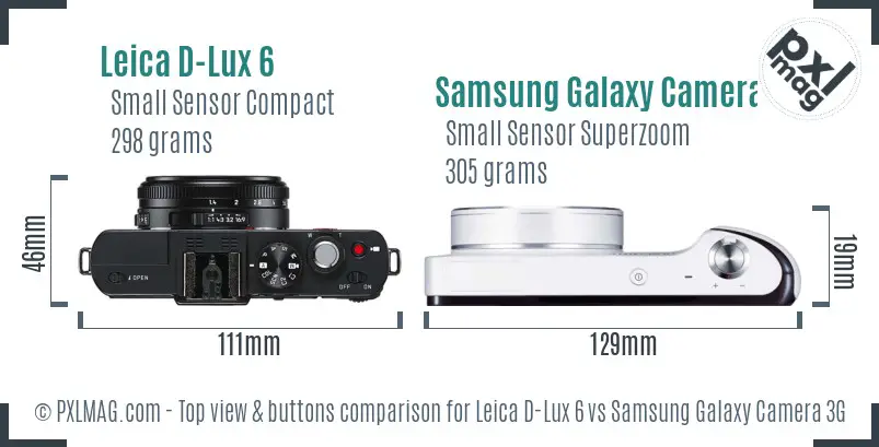 Leica D-Lux 6 vs Samsung Galaxy Camera 3G top view buttons comparison