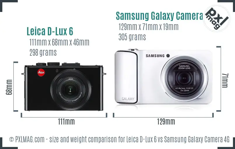 Leica D-Lux 6 vs Samsung Galaxy Camera 4G size comparison
