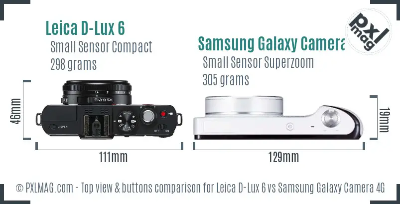 Leica D-Lux 6 vs Samsung Galaxy Camera 4G top view buttons comparison
