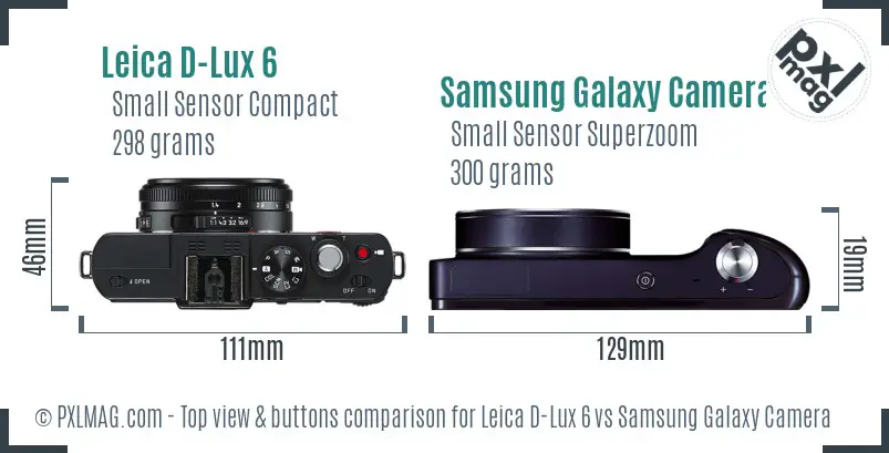 Leica D-Lux 6 vs Samsung Galaxy Camera top view buttons comparison