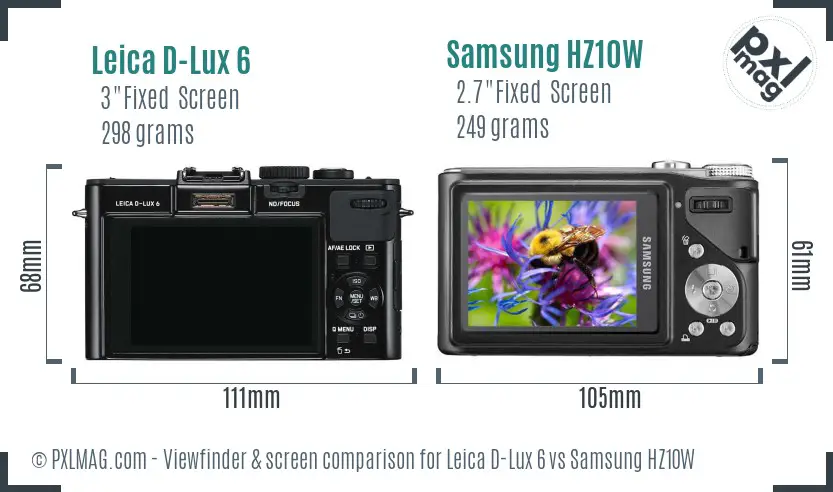 Leica D-Lux 6 vs Samsung HZ10W Screen and Viewfinder comparison